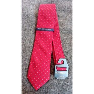 Tie 70s 80s 90s Y2K Mens New Beau Brummel Silk Red Gray 3.5 Wide 60 Long